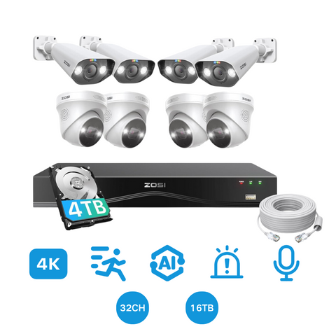 C225/C182 4K PoE CCTV Camera System + 32CH Expandable NVR
