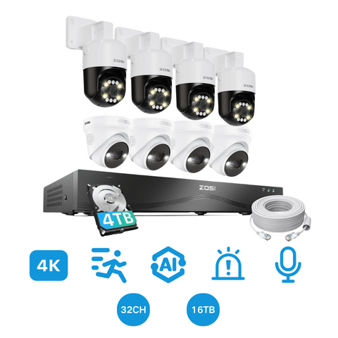 C225/C296 4K PoE CCTV Camera System + 32CH Expandable NVR