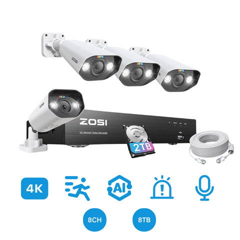 C182 4K 8CH Security Camera System + Up to 8 Cameras + 2TB Hard Drive