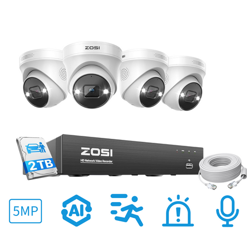 C225 5MP PoE CCTV Security Camera System + Person Vehicle Detection