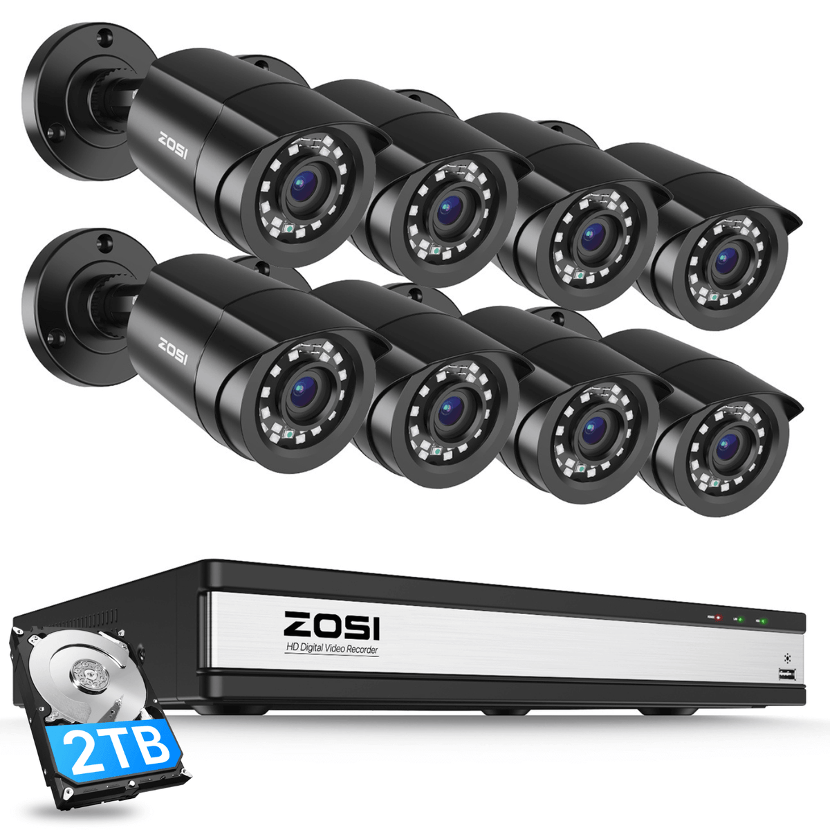 C106 1080P HD TVI Security Camera System + 16 Channel DVR Hard Drive