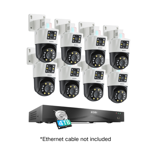 4K 16 Channel PoE NVR(ZR16HB) + 8pack C298 (Ethernet cable not included)