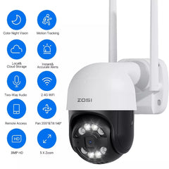 C296 5MP/4K PTZ WiFi Security Camera + Max 256GB SD Card Local Storage