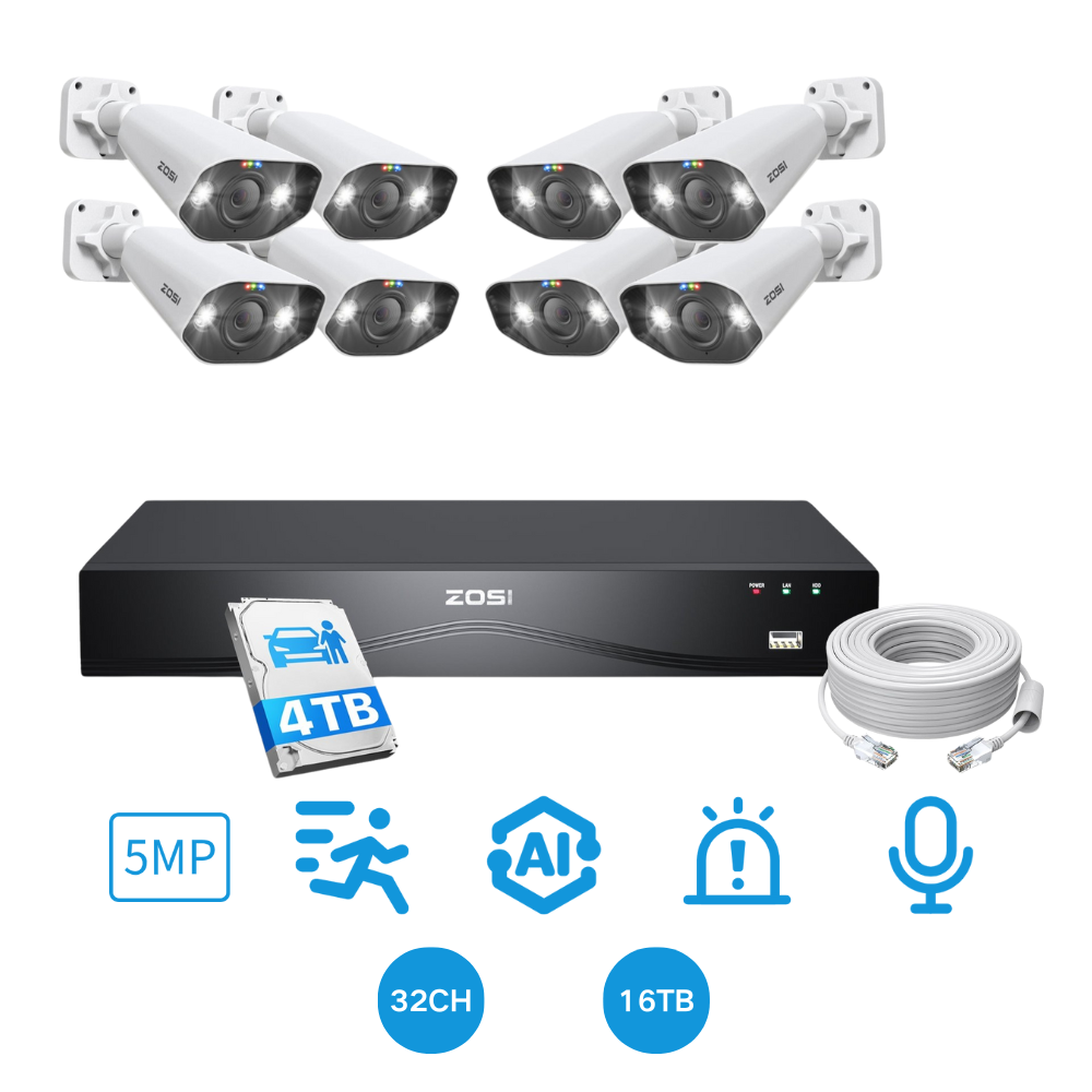 C182 5MP PoE Camera System + 4K 16 Channel PoE NVR + Hard Drive