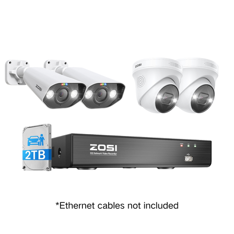 4K 8 Channel PoE NVR(ZR08HN) + 2pack C225 + 2pack C182
