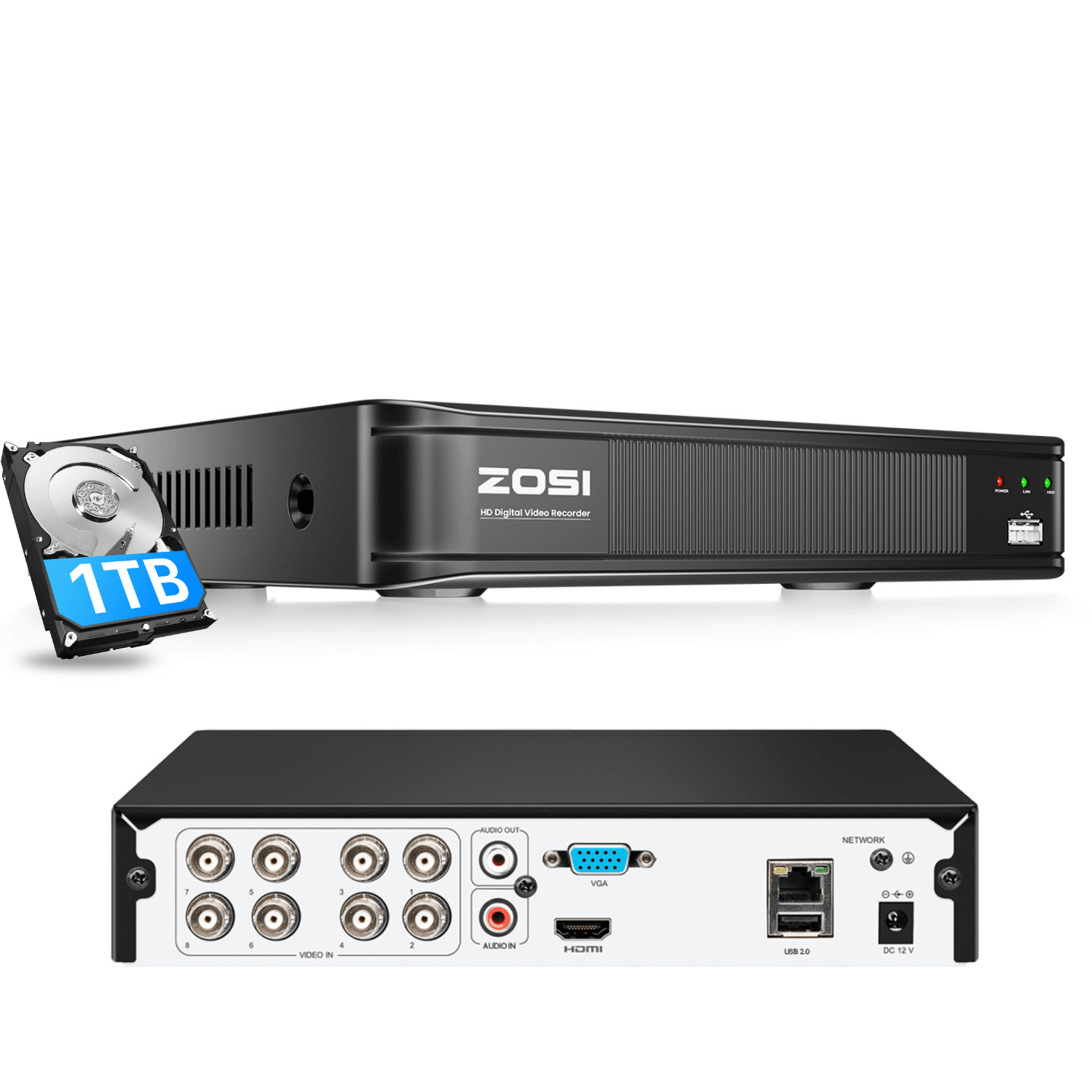 2MP 8CH Digital Video Recorder DVR For AHD/CVI/TVI/CVBS Cameras